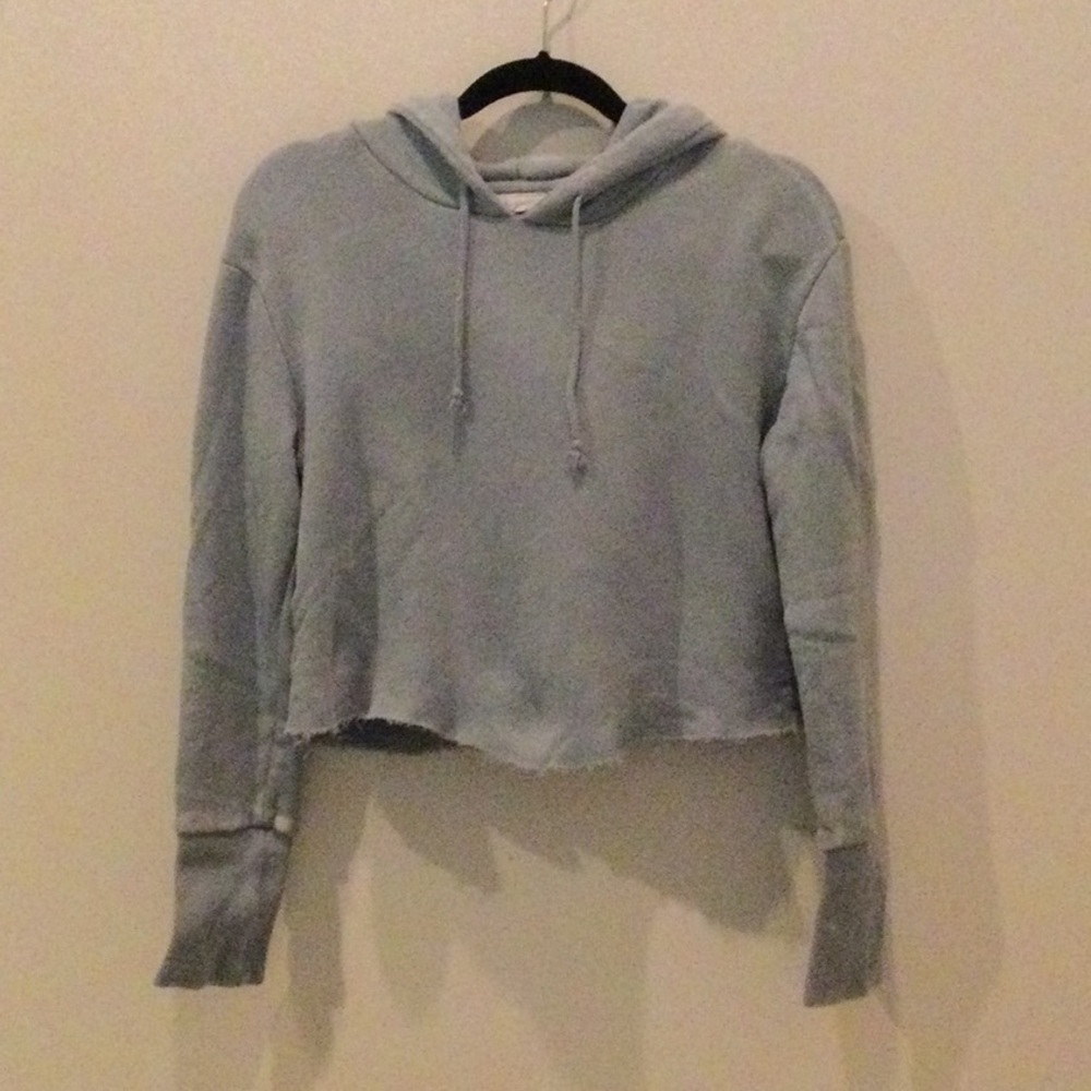 Light Blue Cropped Hoodie - Women Tops
